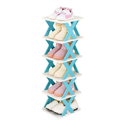 6/7 Tier Shoe Rack Space Saving Small Shoe Cabinet Storage Shelf Organizer - Orange-7 Layer