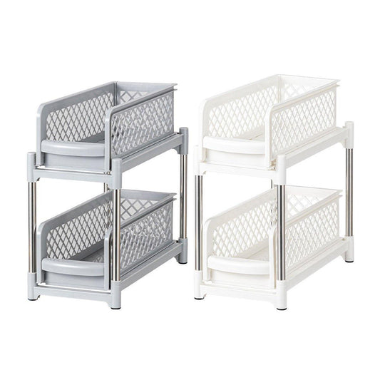 Bathroom Kitchen Sink Storage Rack Drawer Plastic Shelf Seasoning Holder - Grey