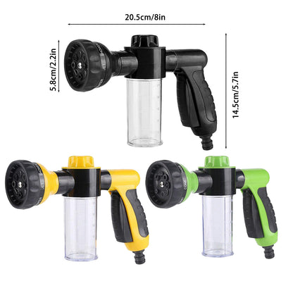 Washing Nozzle Plant Pet Hose 8-Mode Garden Car Water Foam Sprayer Soap Dispenser - Green