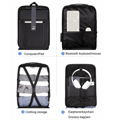 Anti-theft Hard Shell Backpack for Men with Alloy Frame - Blue