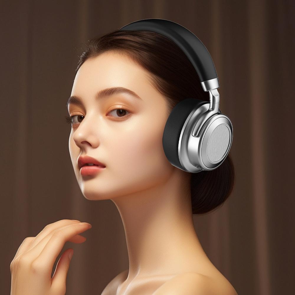 Retro Wireless Bluetooth Headset - Metal Head-mounted - Silver Brown