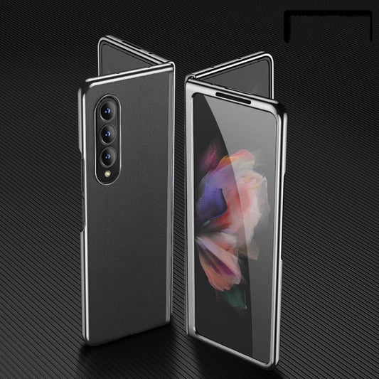 For Samsung Galaxy Z Fold4 5G Leather Plated Phone Cover - Black