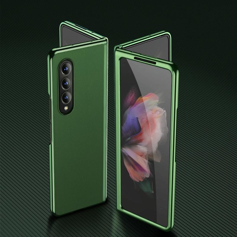 For Samsung Galaxy Z Fold4 5G Leather Plated Phone Cover - Black
