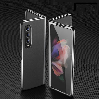 For Samsung Galaxy Z Fold4 5G Leather Plated Phone Cover - Black