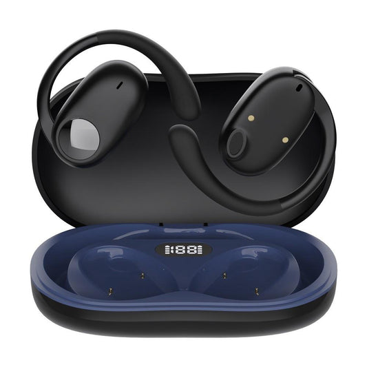 Wireless Dual-mic Bluetooth Earphones with Noise Reduction and Led Display - Black