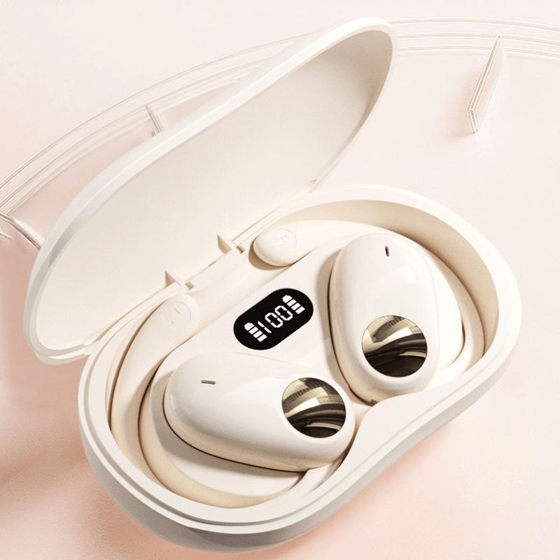 Wireless Dual-mic Bluetooth Earphones with Noise Reduction and Led Display - Black