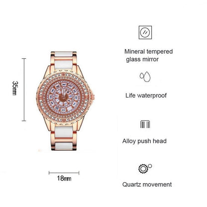 Rose Gold Ceramic Watch with Diamond Strap for Women