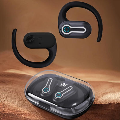 Wireless Stereo Earphones with Charging Case - Hanging Ear Design - Black