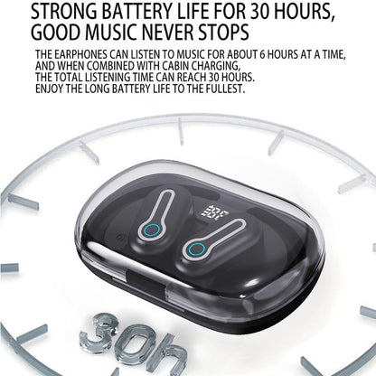 Wireless Stereo Earphones with Charging Case - Hanging Ear Design - Black