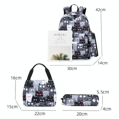 Student Backpack Set - Printed Design - Black