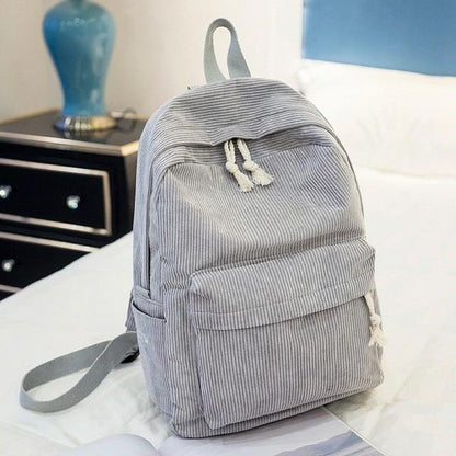 Girls' and Women Corduroy Backpack - School - Light Grey