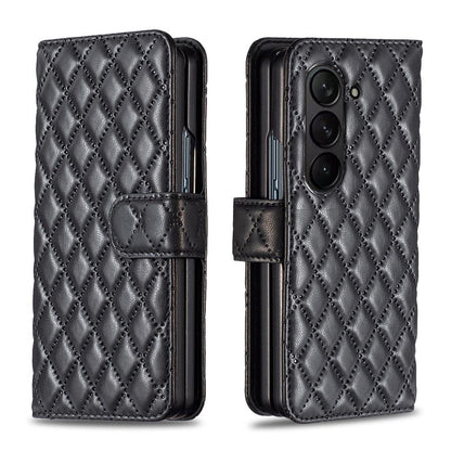 For Samsung Galaxy Z Fold4 5G Samsung Fold 4 Diamond Lattice Wallet Case - Sleek And Stylish - Black