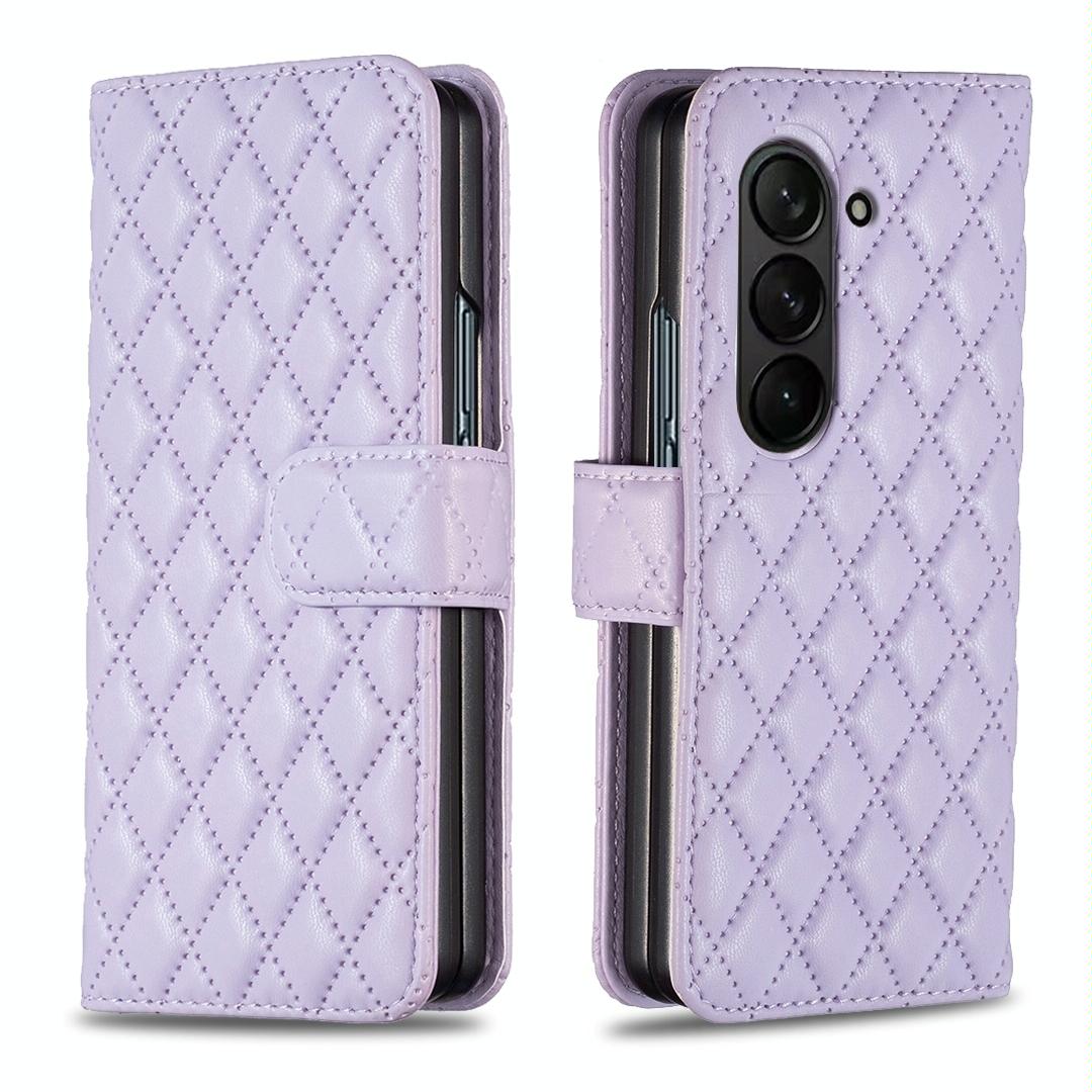 For Samsung Galaxy Z Fold4 5G Samsung Fold 4 Diamond Lattice Wallet Case - Sleek And Stylish - Black