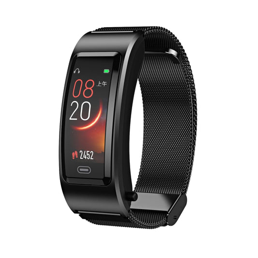 Bluetooth Sleep Heart Monitor Bracelet - B7 - Black + Black Steel Chain