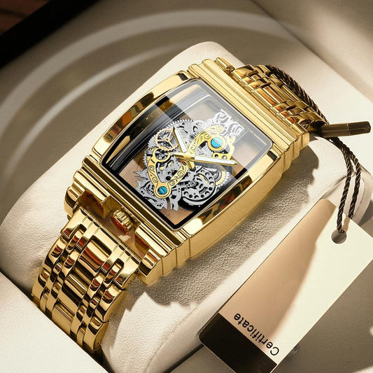 Waterproof Luminous Business Watch for Men - Gear Hollow Outdoor - Full Gold Steel Belt