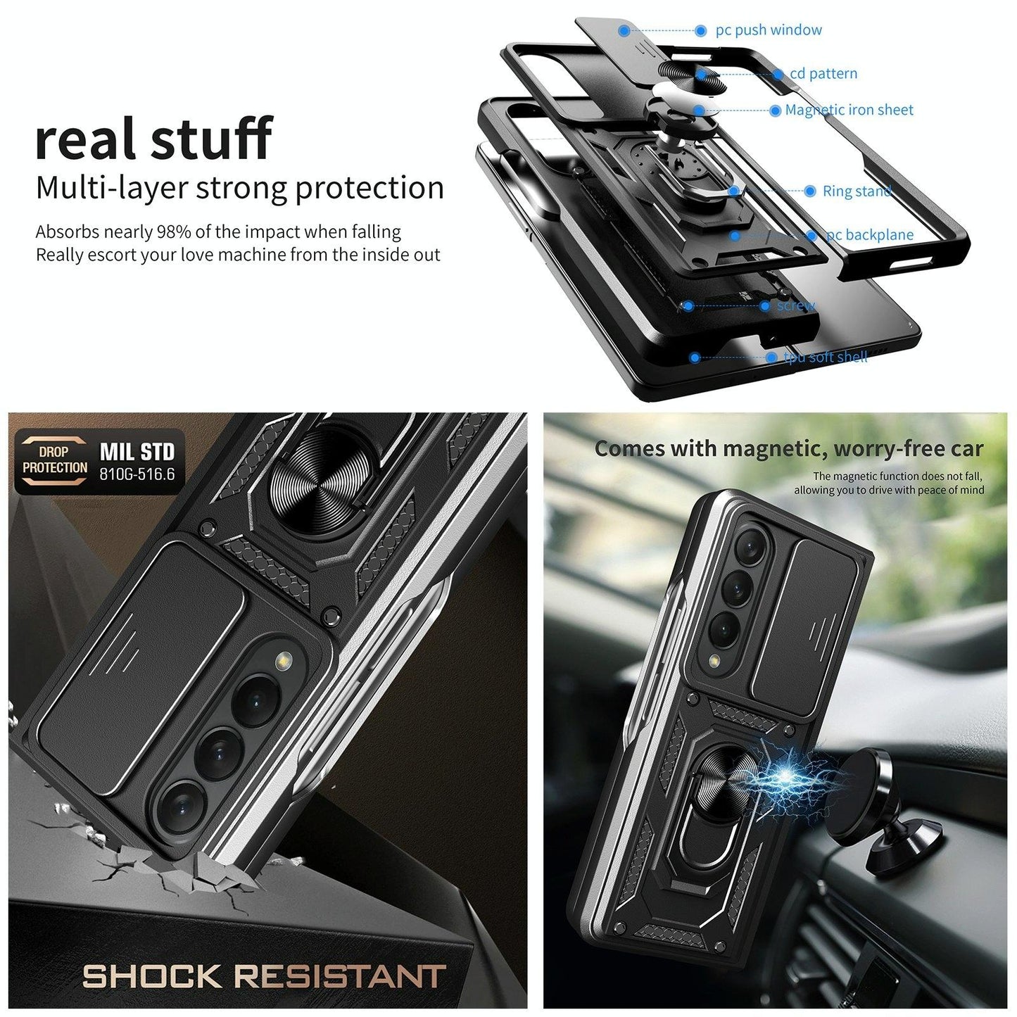 For Samsung Galaxy Z Fold4 5G Camshield Lanyard Case With Slide Ring