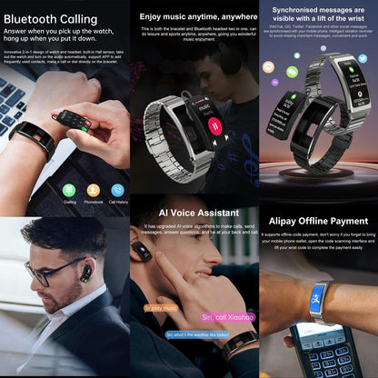 Smart Health Monitoring Bracelet With Bt Call And Leather Strap - Tarnish Steel Strap