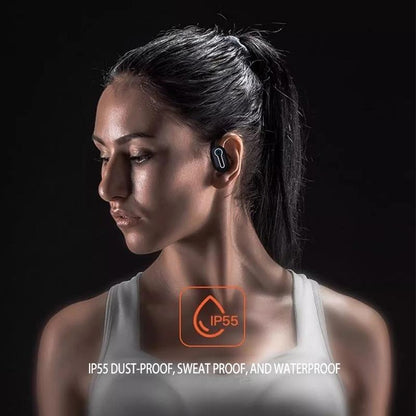 Wireless Stereo Earphones with Charging Case - Hanging Ear Design - White