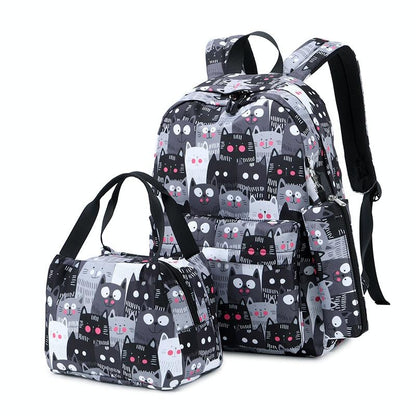 Student Backpack Set - Printed Design - Pink
