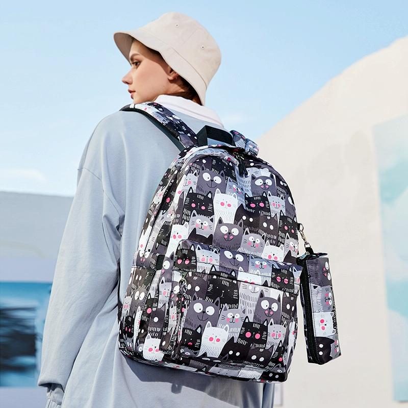 Student Backpack Set - Printed Design - Pink
