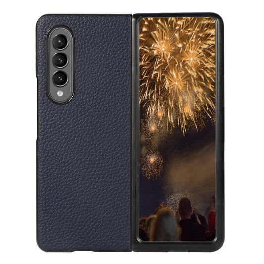 For Samsung Galaxy Z Fold4 5G Litchi Texture Case - Two Tone - Blue