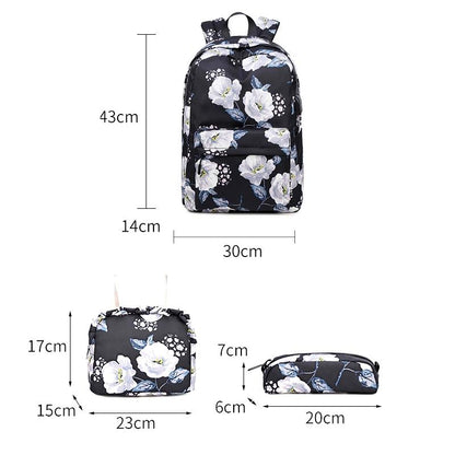 Small Fresh Printed Backpack Set - 3 Pieces for Students - Dark Blue