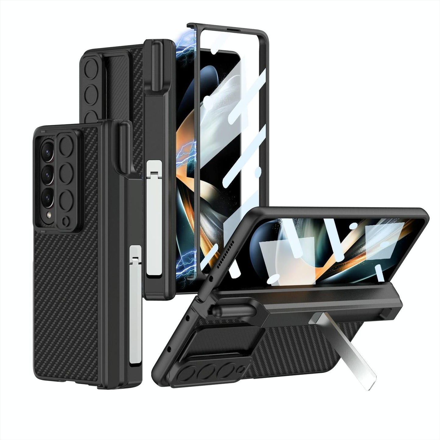 For Samsung Galaxy Z Fold4 5G Magnetic Leather Flip Case With Holder - Silver