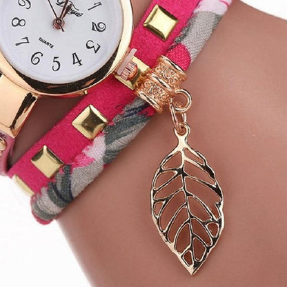 Leaf Pendant Quartz Bracelet Watch for Women - Black