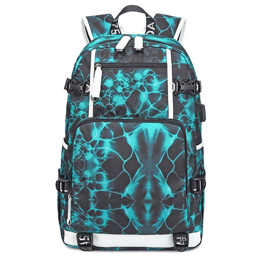 Student Waterproof Printed Backpack - Geometric Blue