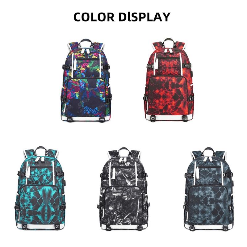 Student Waterproof Printed Backpack - Geometric Blue