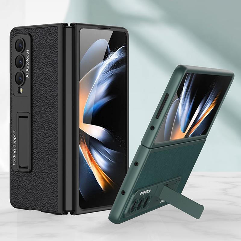 For Samsung Galaxy Z Fold4 5G Leather Case With Stand - Ultra Thin - Carbon Fiber Texture