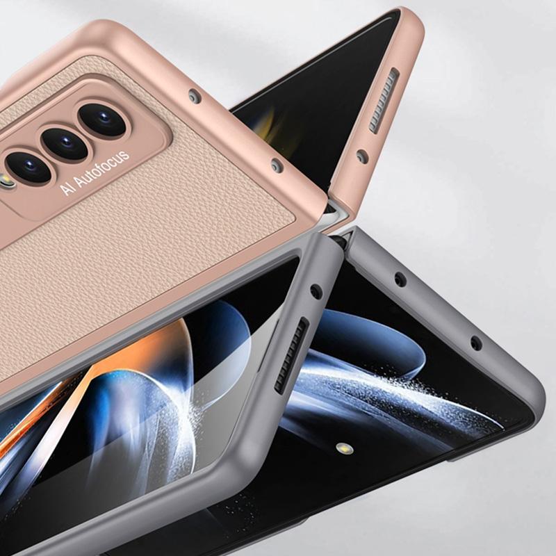 For Samsung Galaxy Z Fold4 5G Leather Case With Stand - Ultra Thin - Carbon Fiber Texture