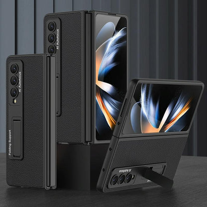 For Samsung Galaxy Z Fold4 5G Leather Case With Stand - Ultra Thin - Carbon Fiber Texture