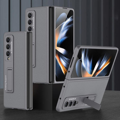 For Samsung Galaxy Z Fold4 5G Leather Case With Stand - Ultra Thin - Carbon Fiber Texture