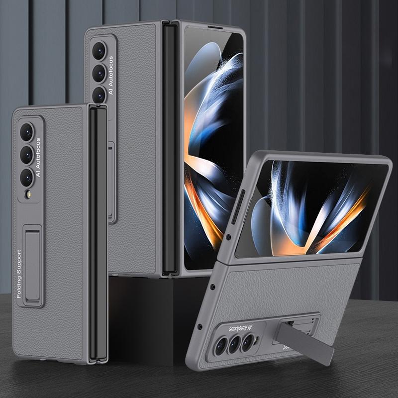 For Samsung Galaxy Z Fold4 5G Leather Case With Stand - Ultra Thin - Carbon Fiber Texture