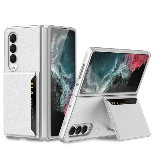 For Samsung Galaxy Z Fold4 5G Leather Case With Card Slots - Ultra Thin - Silver
