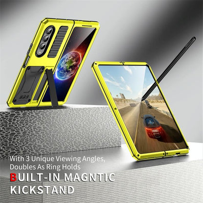 For Samsung Galaxy Z Fold4 5G Shockproof Metal Case With Holder - Yellow
