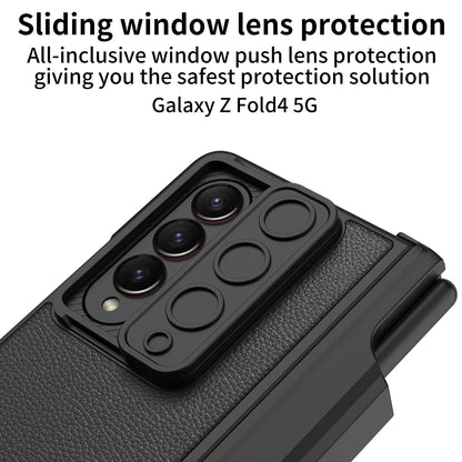 For Samsung Galaxy Z Fold4 5G Magnetic Leather Flip Case With Holder - Carbon Fiber