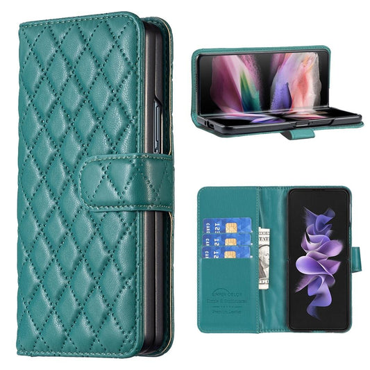 For Samsung Galaxy Z Fold4 5G Samsung Fold 4 Diamond Lattice Wallet Case - Sleek And Stylish - Green