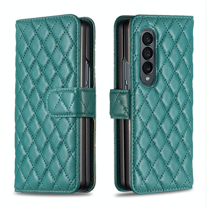 For Samsung Galaxy Z Fold4 5G Diamond Lattice Flip Wallet Case - Green