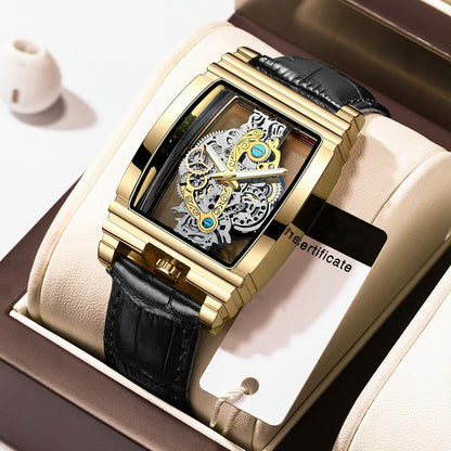 Waterproof Luminous Business Watch for Men - Gear Hollow Outdoor - Brown Leather Rose Gold