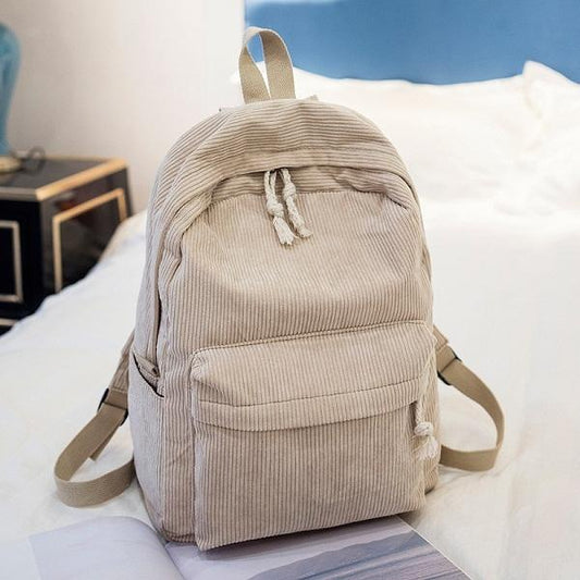 Girls' and Women Corduroy Backpack - School - Light Brown