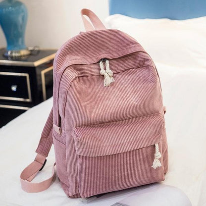 Girls' and Women Corduroy Backpack - School - Light Brown