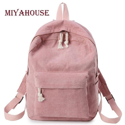 Girls' and Women Corduroy Backpack - School - Light Brown