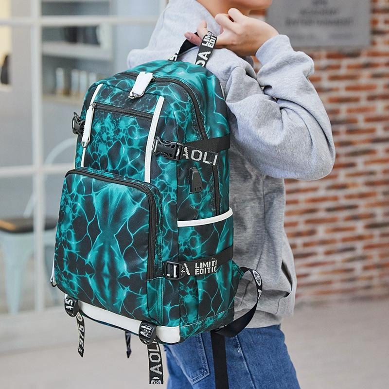 Student Waterproof Printed Backpack - Black Skin