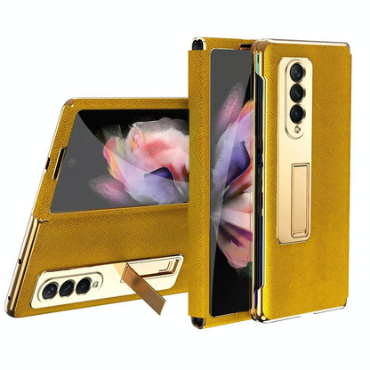 For Samsung Galaxy Z Fold4 5G Flip Case With Tempered Film - Textured Hinge - Cyan