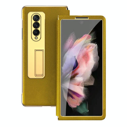 For Samsung Galaxy Z Fold4 5G Flip Case With Tempered Film - Textured Hinge - Cyan