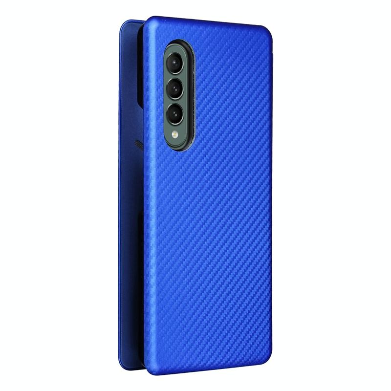 For Samsung Galaxy Z Fold4 5G Carbon Fiber Flip Leather Case - Brown