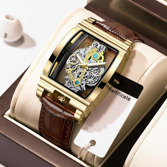 Waterproof Luminous Business Watch for Men - Gear Hollow Outdoor - Brown Leather Gold