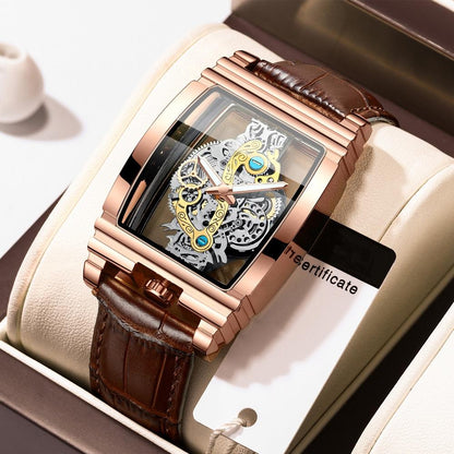Waterproof Luminous Business Watch for Men - Gear Hollow Outdoor - Brown Leather Gold